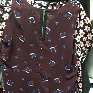 Cabi burgundy and navy top